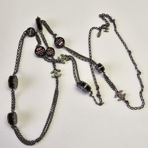 Chanel Necklace Gunmetal CC Crystal Resin